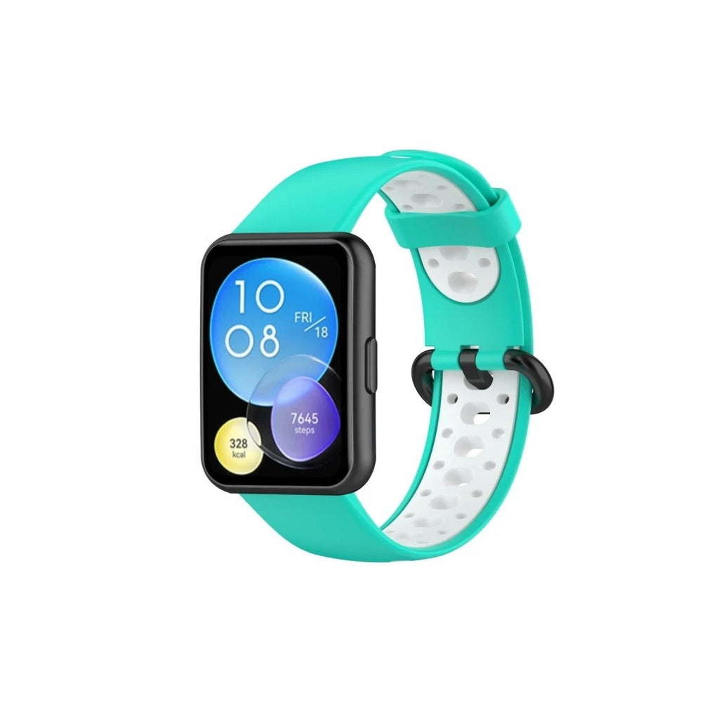 Mey İthalat® Huawei Watch Fit 2 Spor Delikli Kordon - Turkuaz-Beyaz