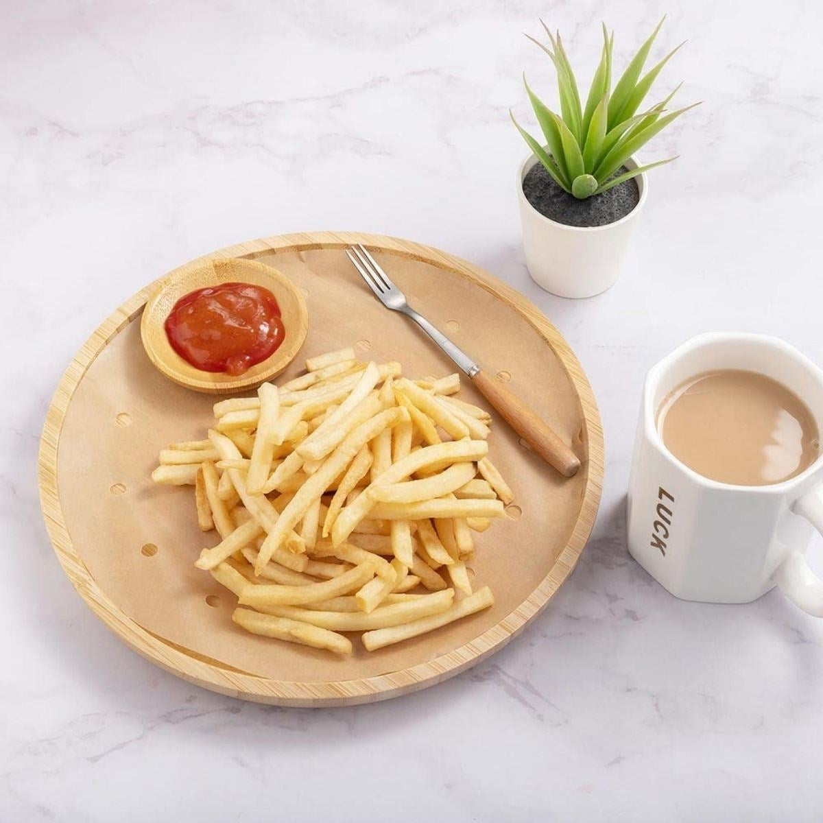 100 Adet Air Fryer Pişirme Kağıdı Tek Kullanımlık Hava Fritözü Yuvarlak Delikli Model