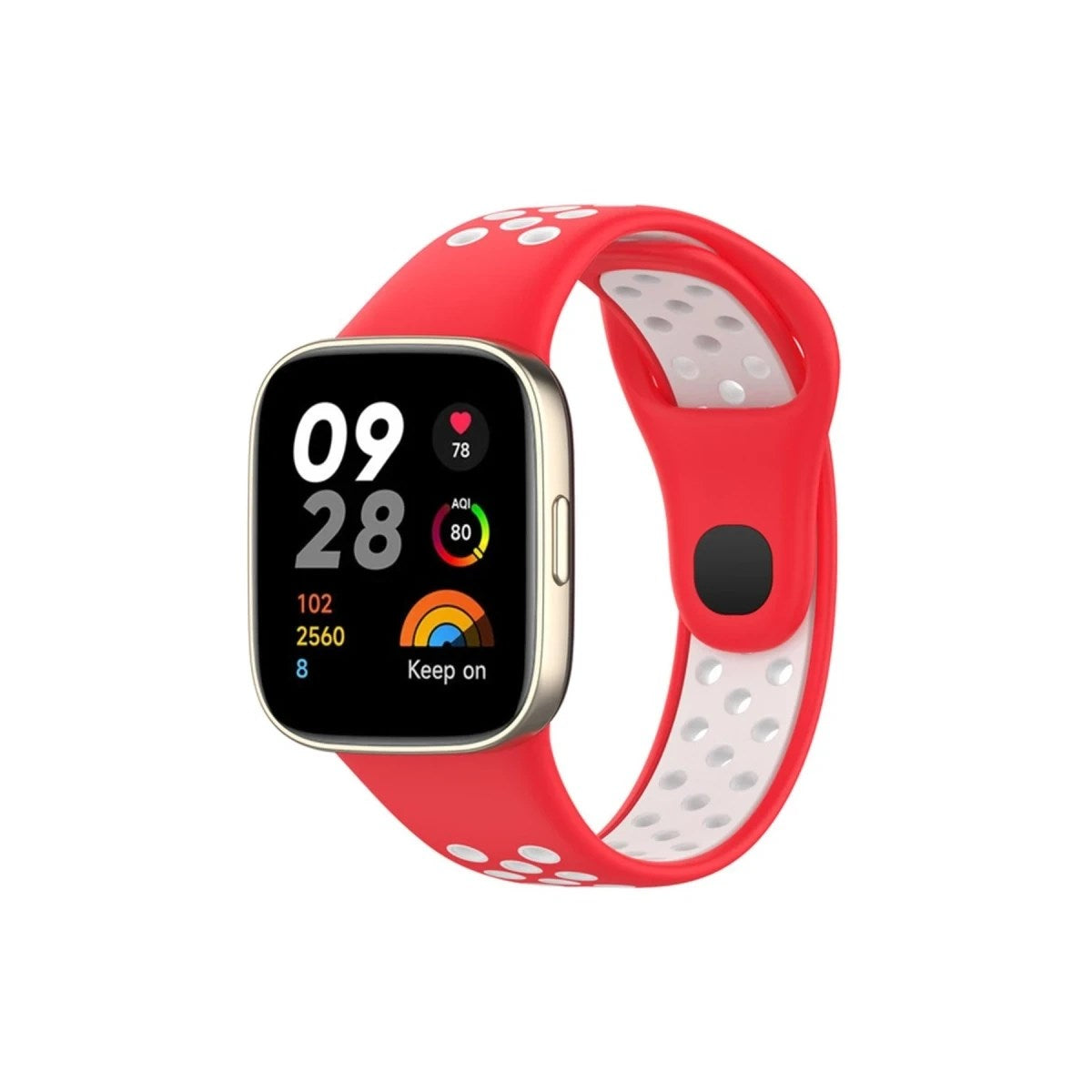 Mey İthalat® Redmi Watch 3 Spor Delikli Kordon - Kırmızı-Beyaz