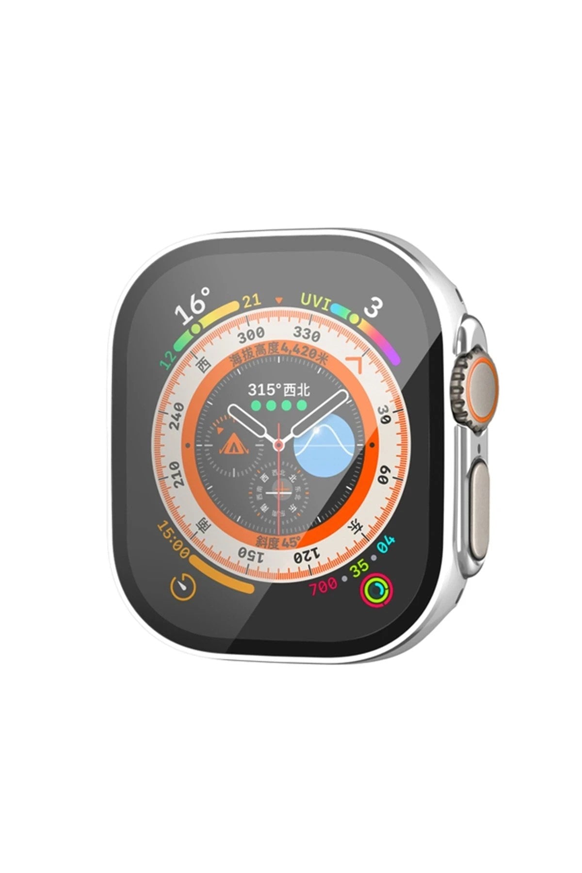 Mey İthalat® Watch Ultra 49mm Legend Camlı Kasa Ekran Koruyucu - Gümüş