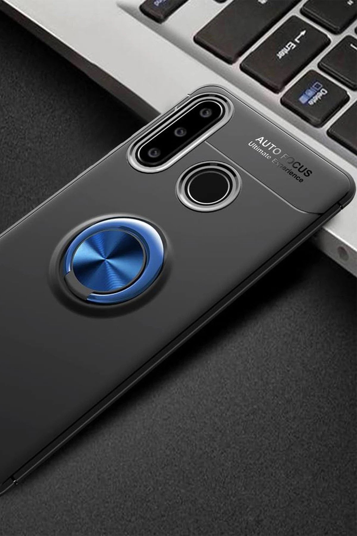 Mey İthalat® Huawei Y6P Kılıf Range Yüzüklü Silikon - Siyah-Mavi