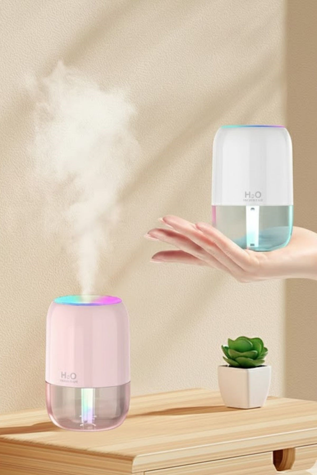 H2O Model Şeffaf Hazneli Hava Nemlendirici-Ultrasonik Soğuk Buhar Makinesi, LED Işıklı Masaüstü Oda Nemlendirici []