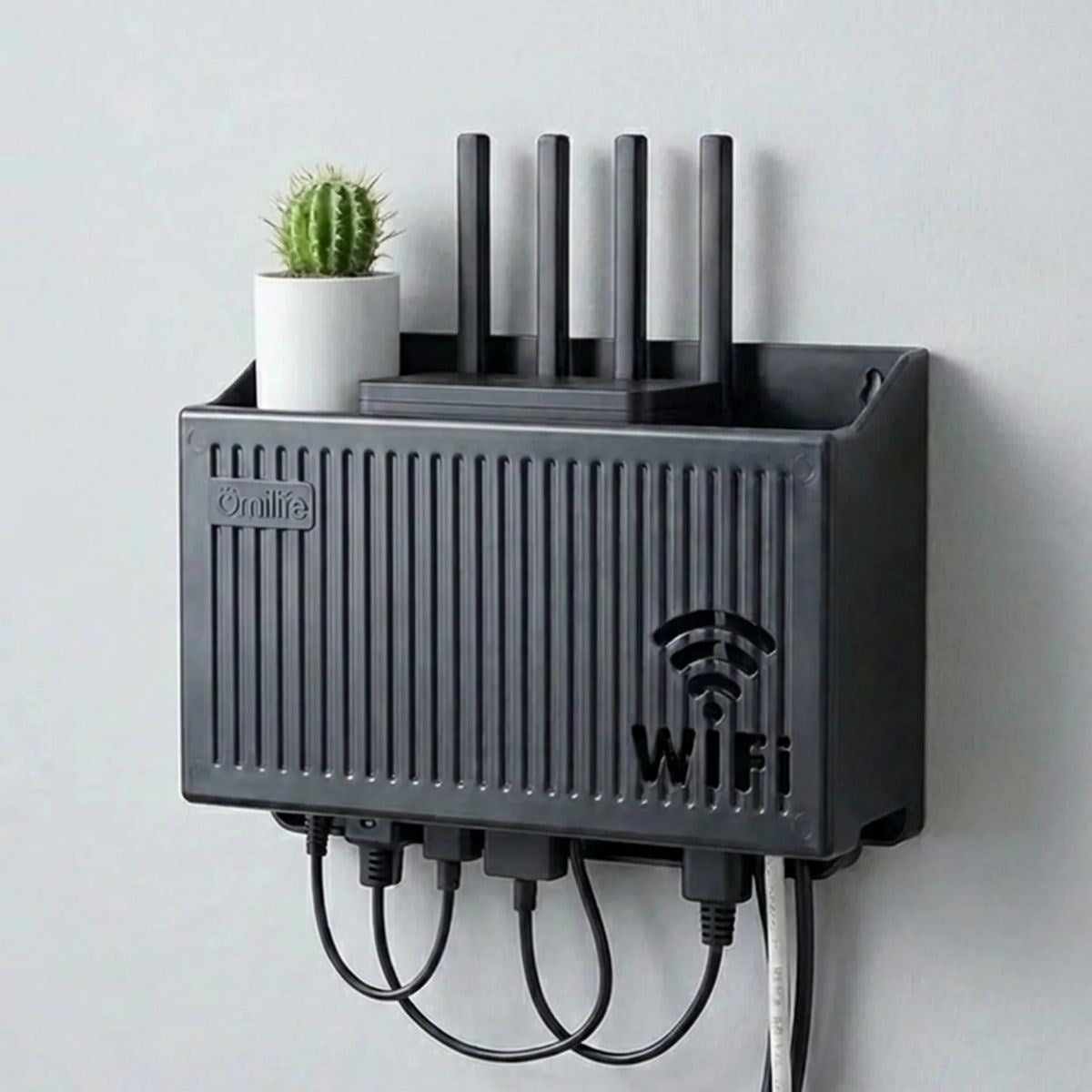 Duvar Tipi Wi-Fi Modem Saklama Kutusu(Siyah) – Kablo Düzenleyici Router Raf Organizer