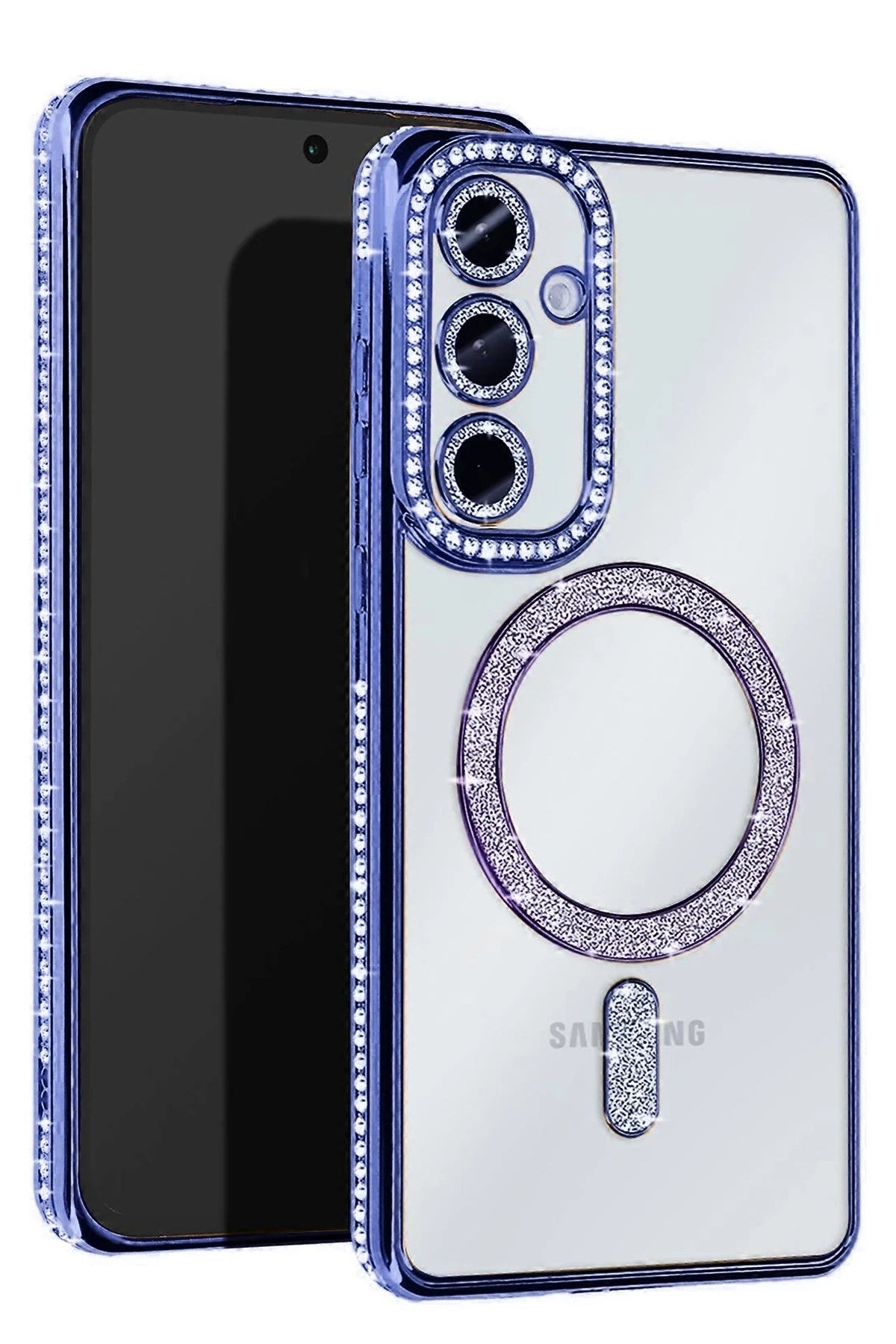 Mey İthalat® Samsung Galaxy S25 Kılıf Joke Simli Magneticsafe Kılıf - Mavi