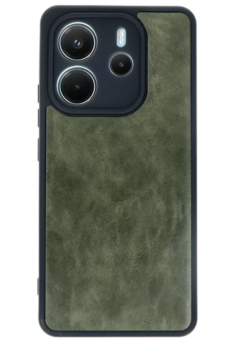 Mey İthalat® Redmi Note 14 4G Kılıf Aras Deri Kapak - Koyu Yeşil