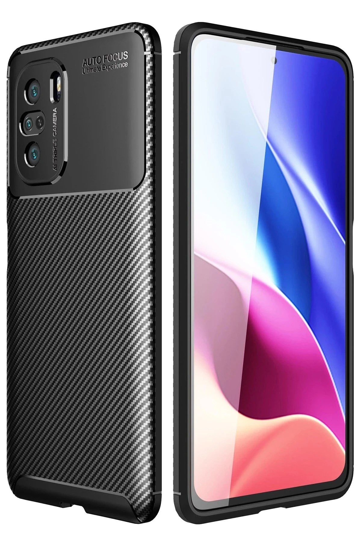 Mey İthalat® Poco F3 Kılıf Auto Focus Karbon Kapak - Siyah