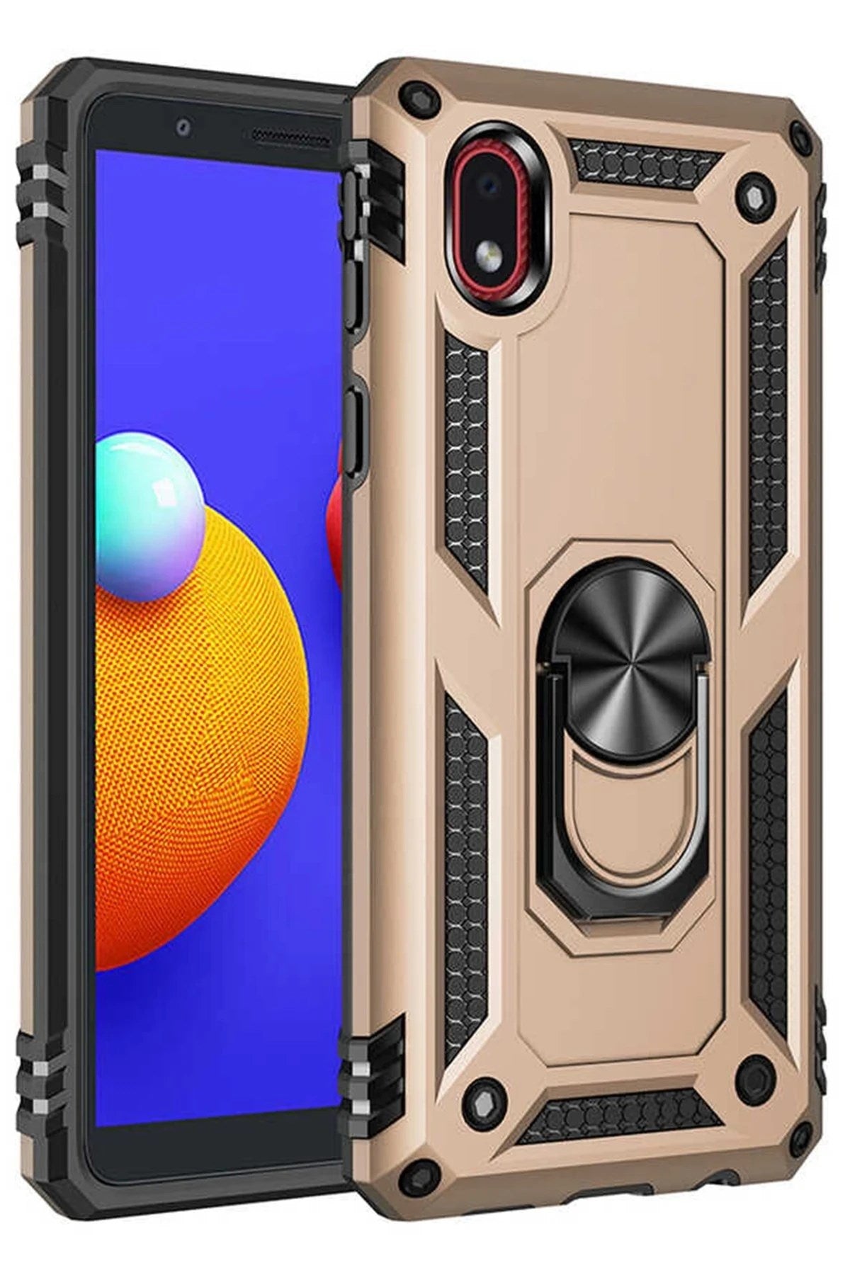 Mey İthalat® Samsung Galaxy A01 Core Kılıf Sofya Yüzüklü Silikon Kapak - Gold