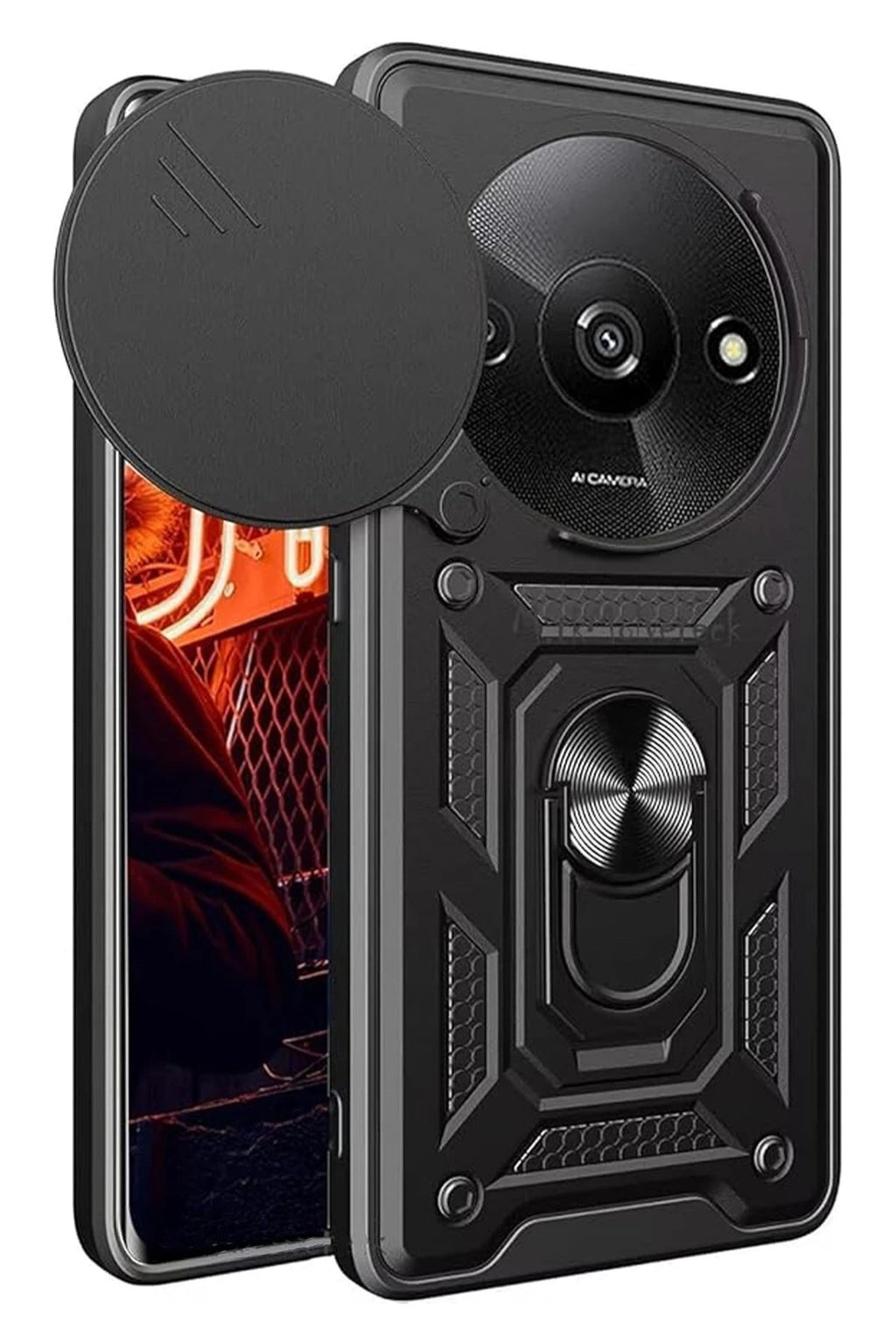 Mey İthalat® Redmi A3 4G Kılıf Pars Lens Yüzüklü Silikon - Siyah