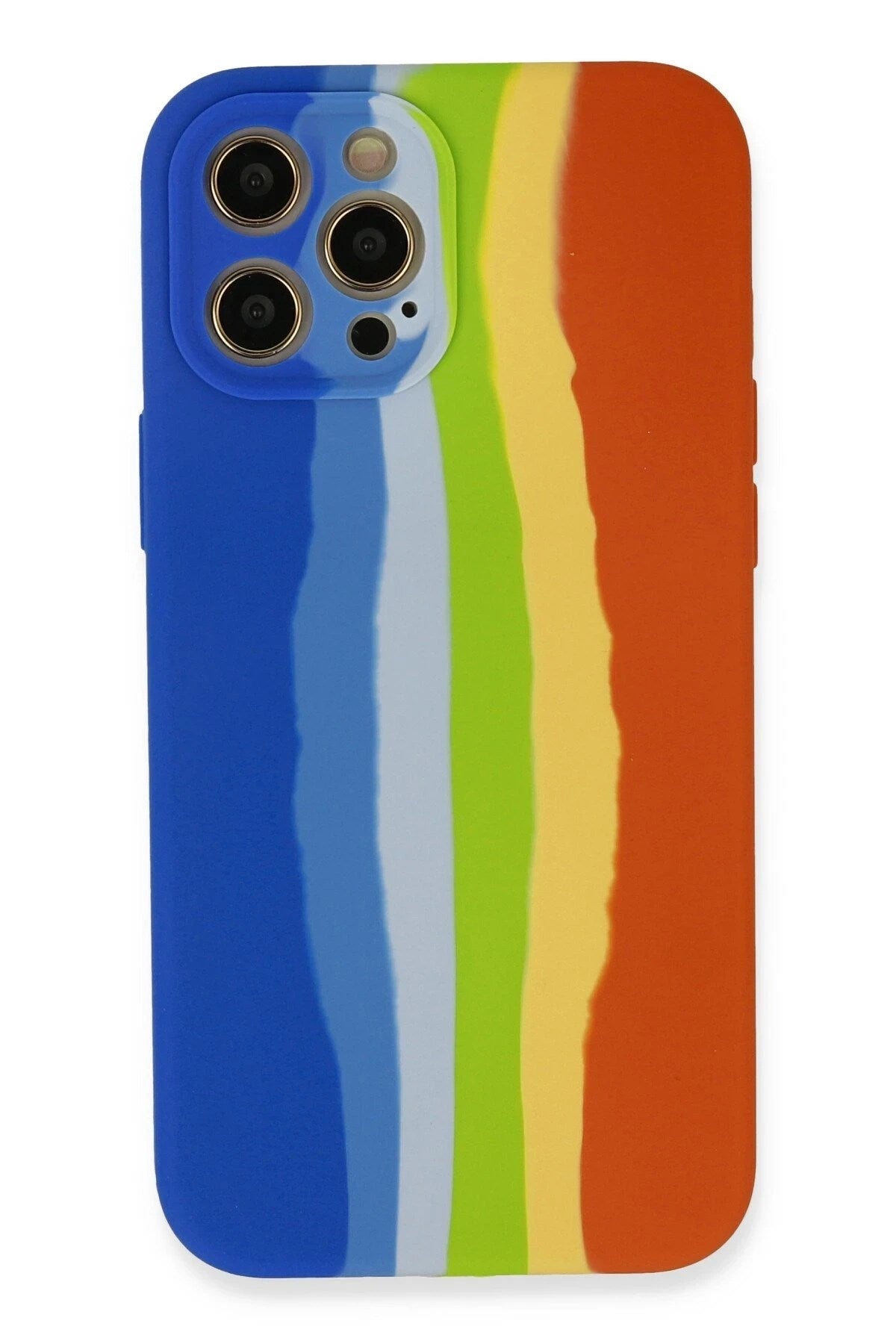 Mey İthalat® iPhone 12 Pro Kılıf Ebruli Lansman Silikon - Mavi-Turuncu
