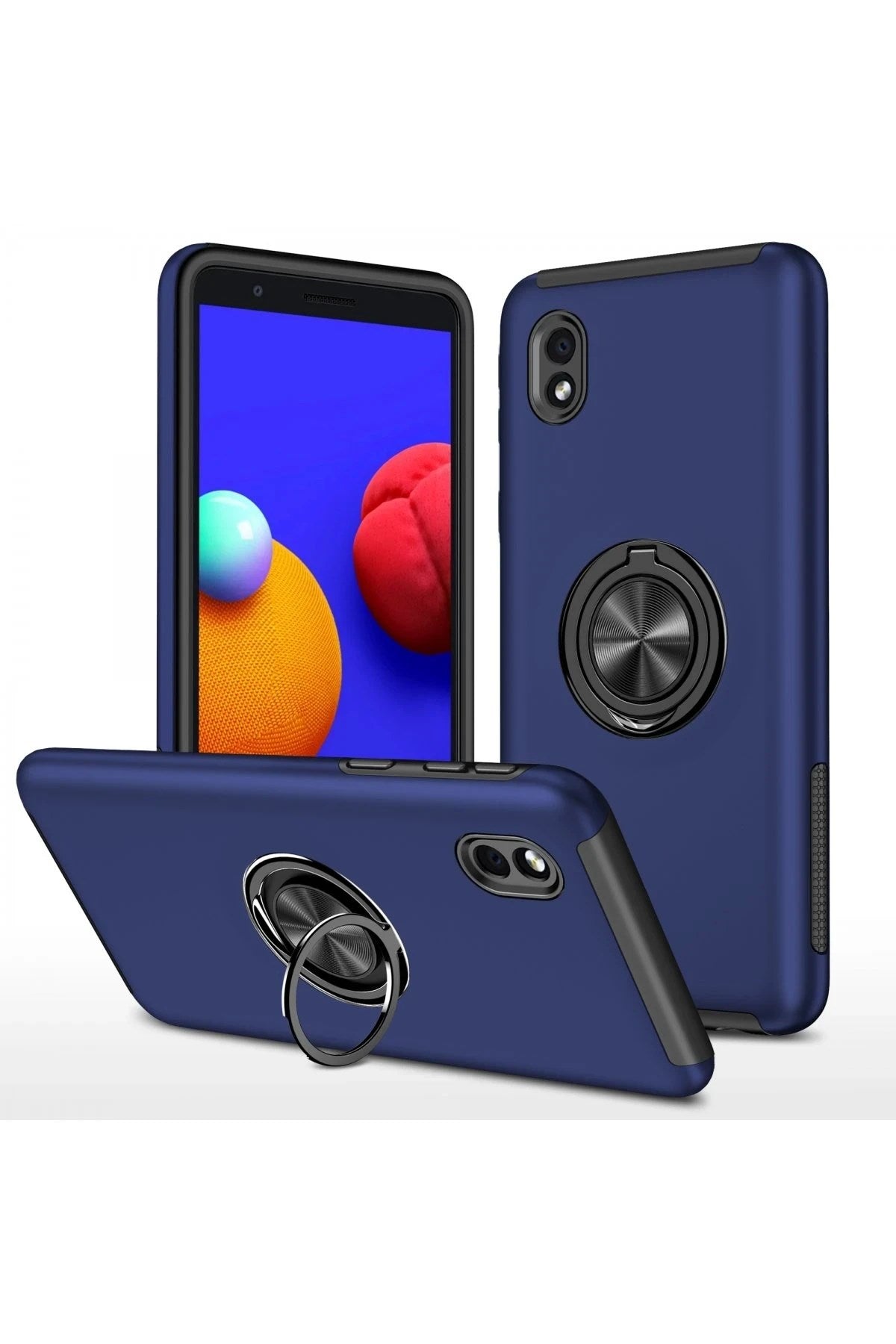 Mey İthalat® Samsung Galaxy A01 Core Kılıf Elit Yüzüklü Kapak - Lacivert