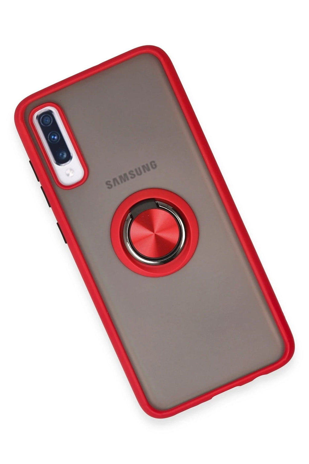 Mey İthalat® Samsung Galaxy A70 Kılıf Montreal Yüzüklü Silikon Kapak - Kırmızı