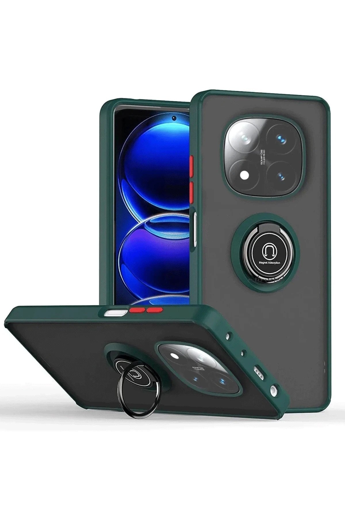 Mey İthalat® Redmi Note 14 Pro 4G Kılıf Montreal Yüzüklü Silikon Kapak - Yeşil