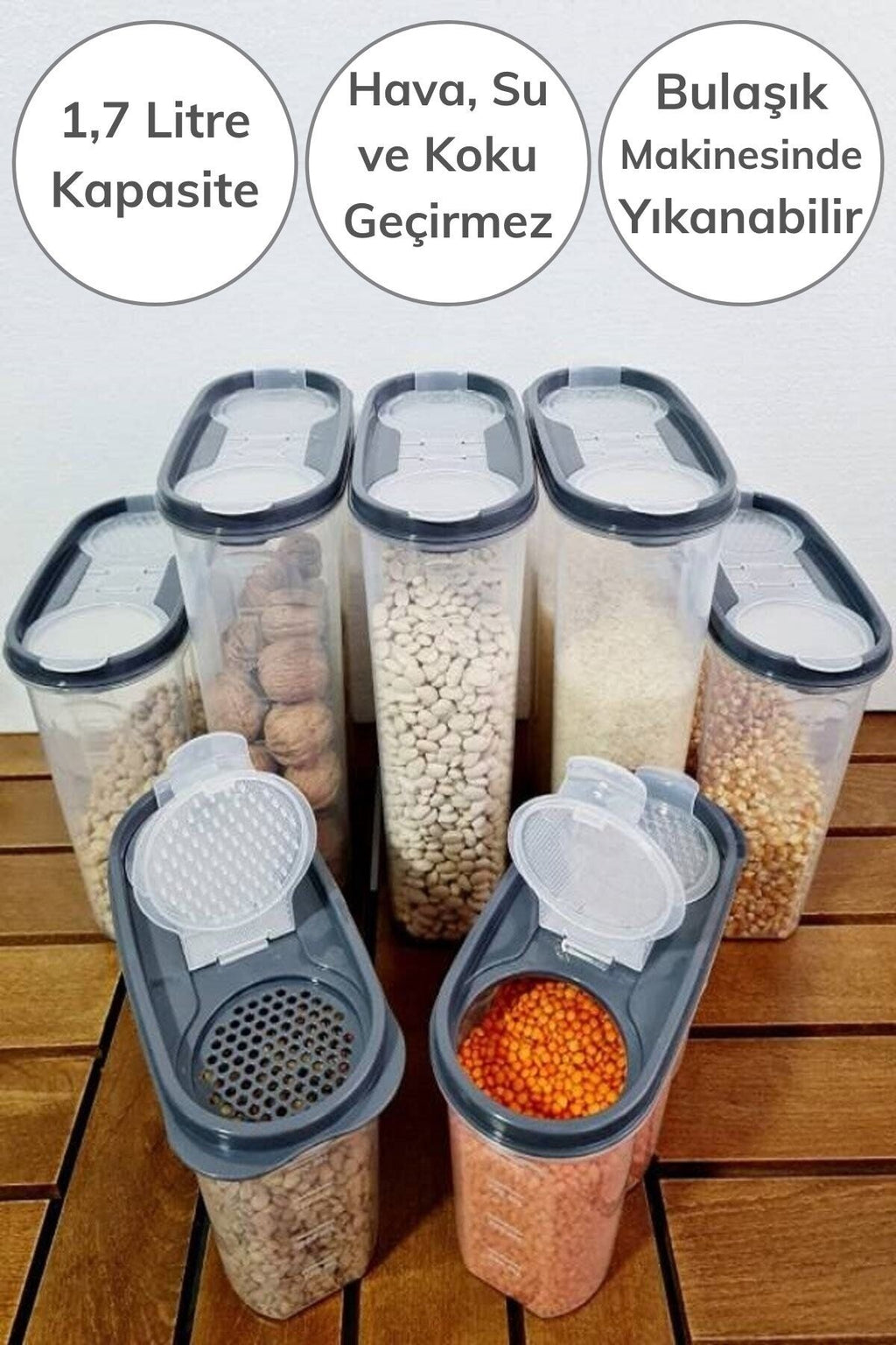 2 Kapaklı Ölçekli Erzak Kuru Gıda Saklama Kutusu Kabı - 1,7 Litre - SA935
