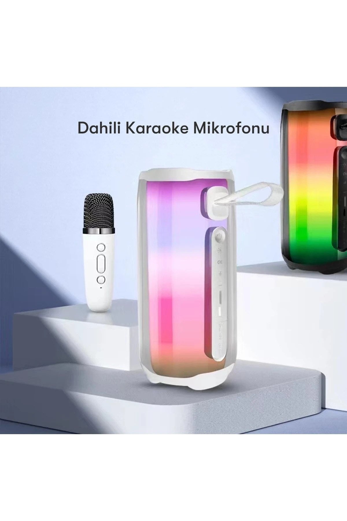 Mey İthalat® Pluse 5 Mikrofonlu RGB Kablosuz Hoparlör - Beyaz