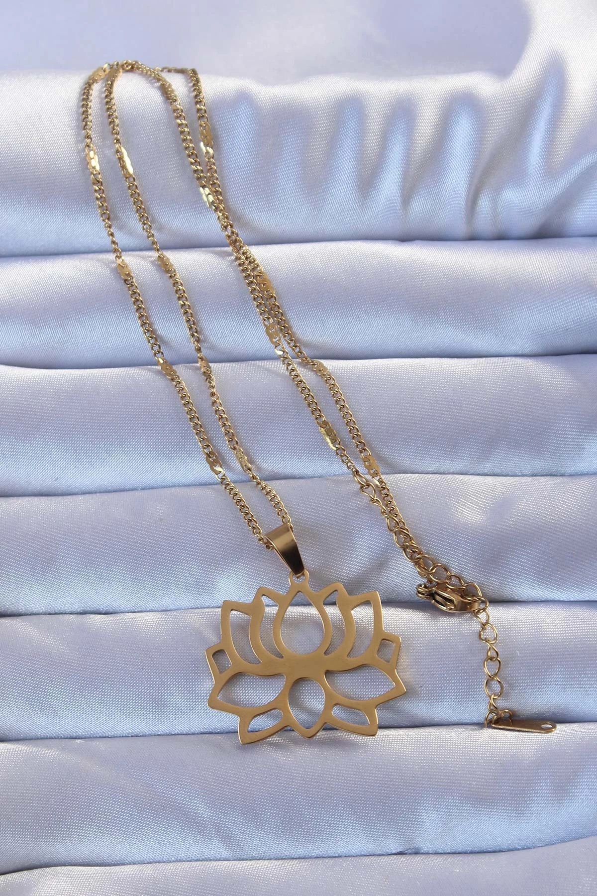 Mey İthalat® 316L Altın Renk Lotus Kolye