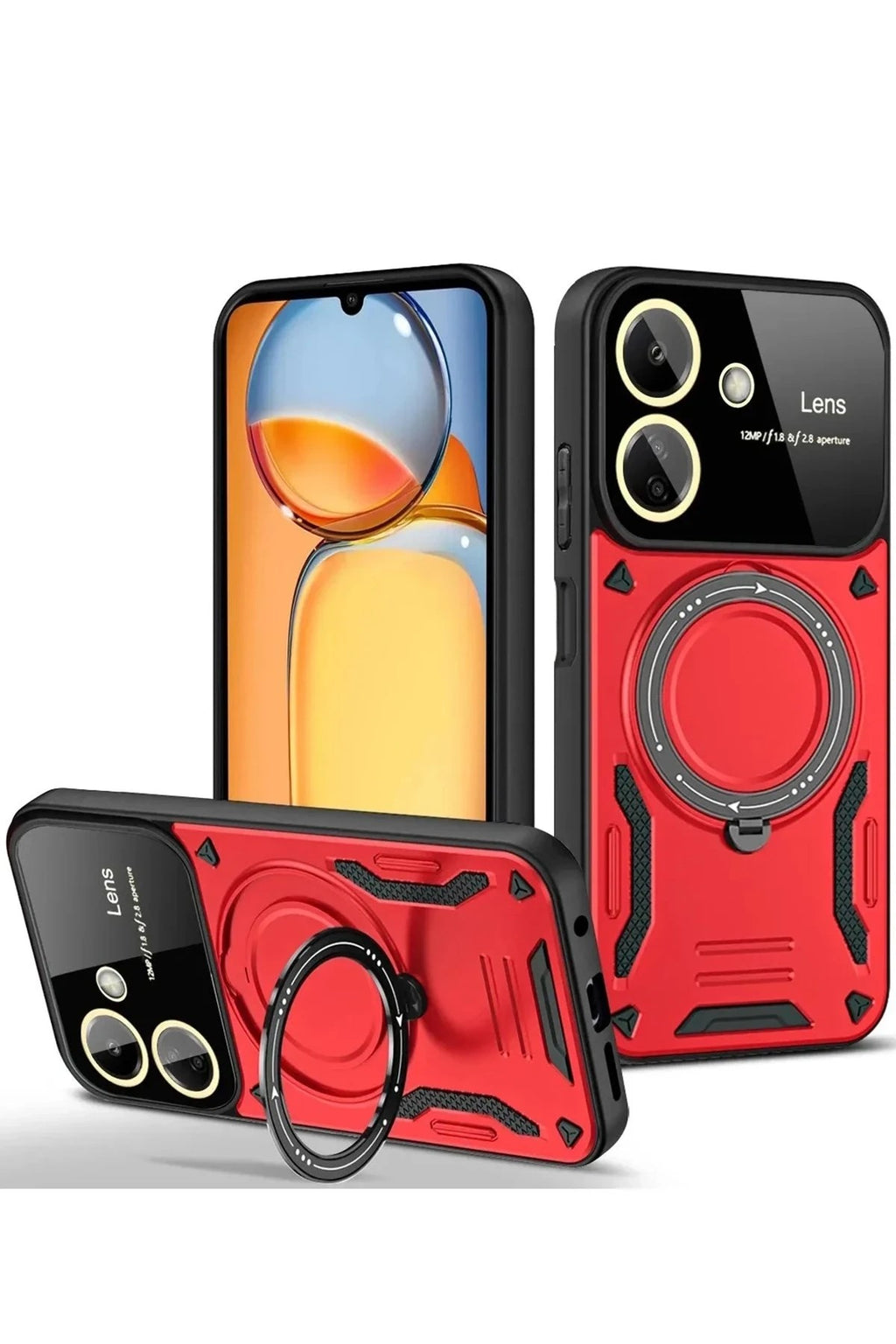 Mey İthalat® Redmi 13C Kılıf Joy Lens Standlı Kapak - Kırmızı
