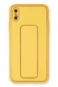 Mey İthalat® iPhone XS Max Kılıf Coco Deri Standlı Kapak - Sarı