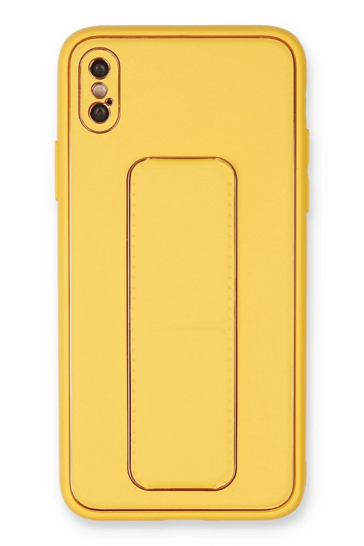 Mey İthalat® iPhone XS Max Kılıf Coco Deri Standlı Kapak - Sarı