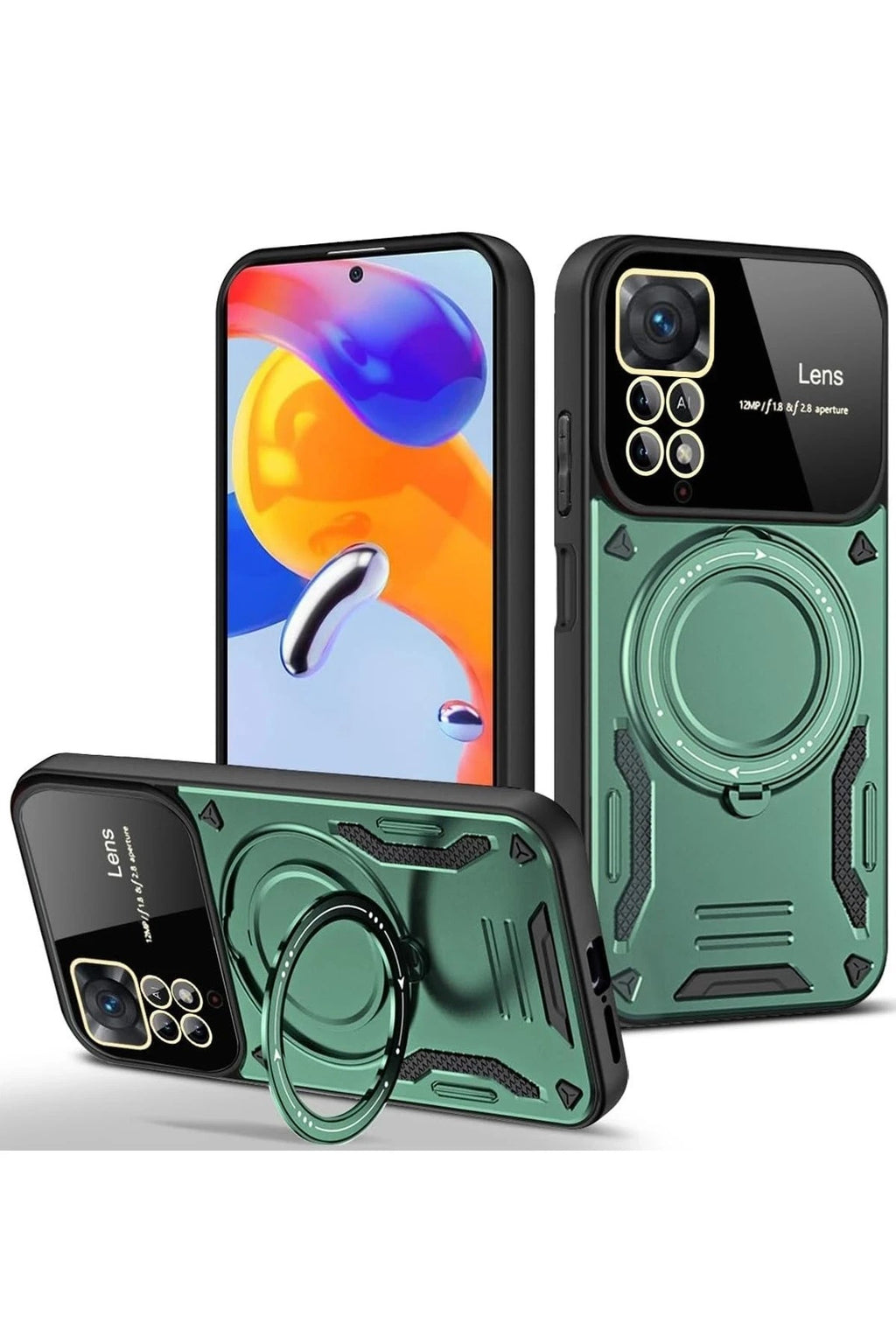 Mey İthalat® Redmi Note 11 Pro Kılıf Joy Lens Standlı Kapak - Koyu Yeşil