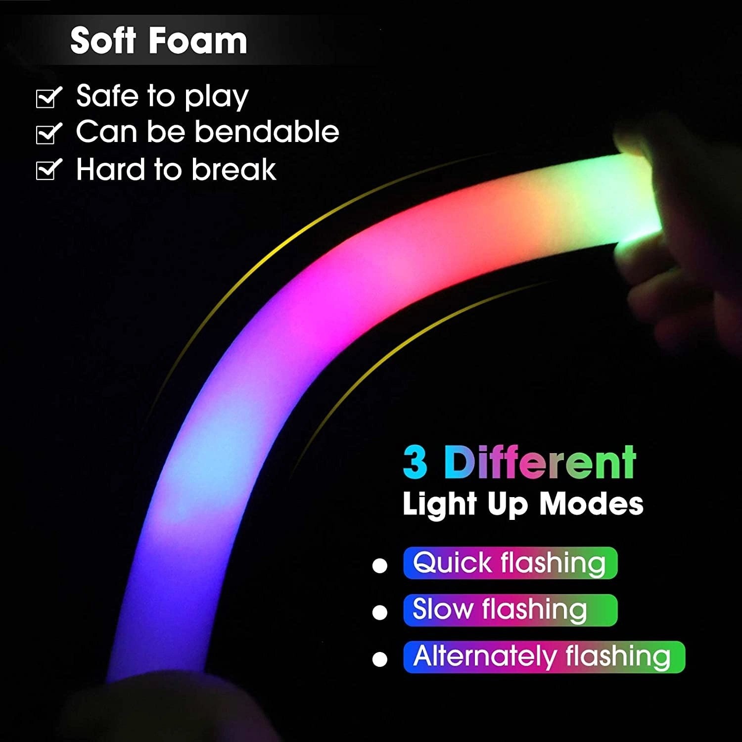 Mey İthalat® Led Işıklı Rengarenk Sünger Parti Çubuk Işıklı Kauçuk Sopa 46 cm
