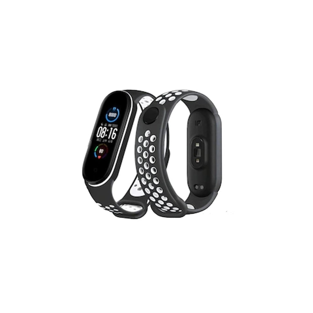 Mey İthalat® Mi Band 4 Spor Delikli Kordon - Siyah-Beyaz