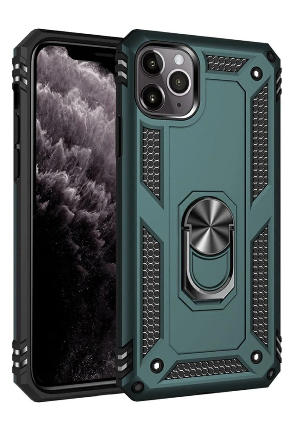 Mey İthalat® iPhone 11 Pro Max Kılıf Sofya Yüzüklü Silikon Kapak - Yeşil