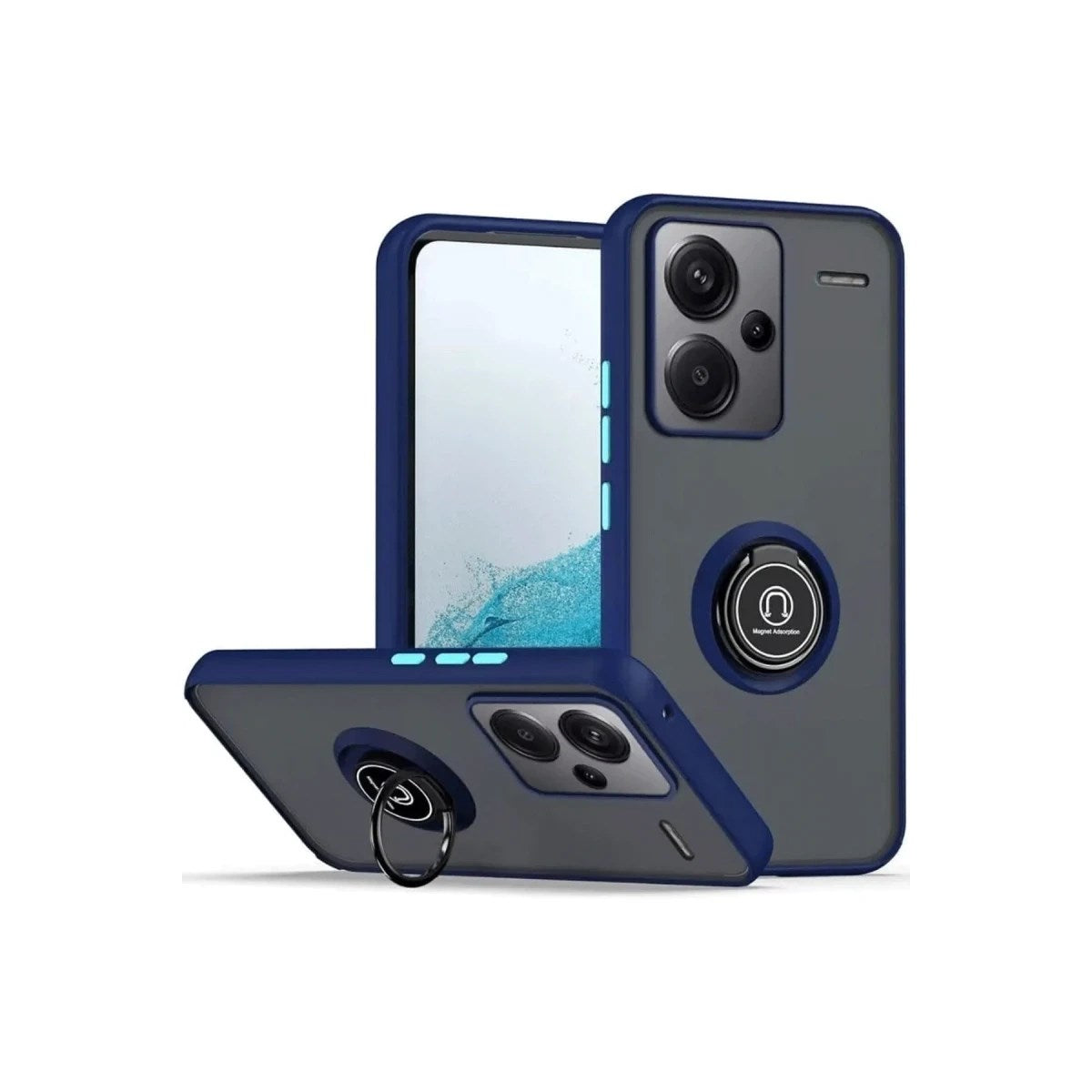 Mey İthalat® Redmi Note 13 Pro Plus Kılıf Montreal Yüzüklü Silikon Kapak - Lacivert