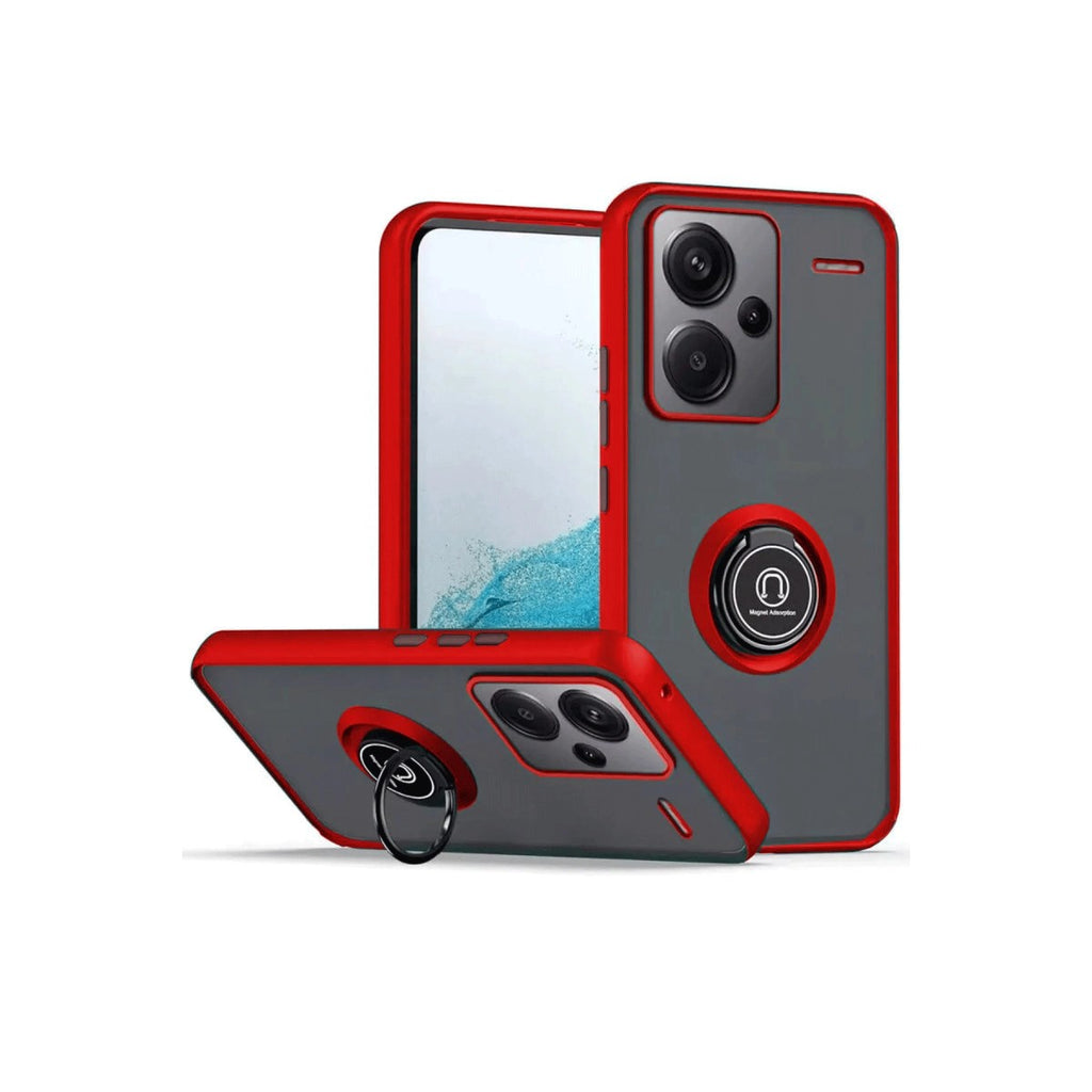 Mey İthalat® Redmi Note 13 Pro Plus Kılıf Montreal Yüzüklü Silikon Kapak - Kırmızı