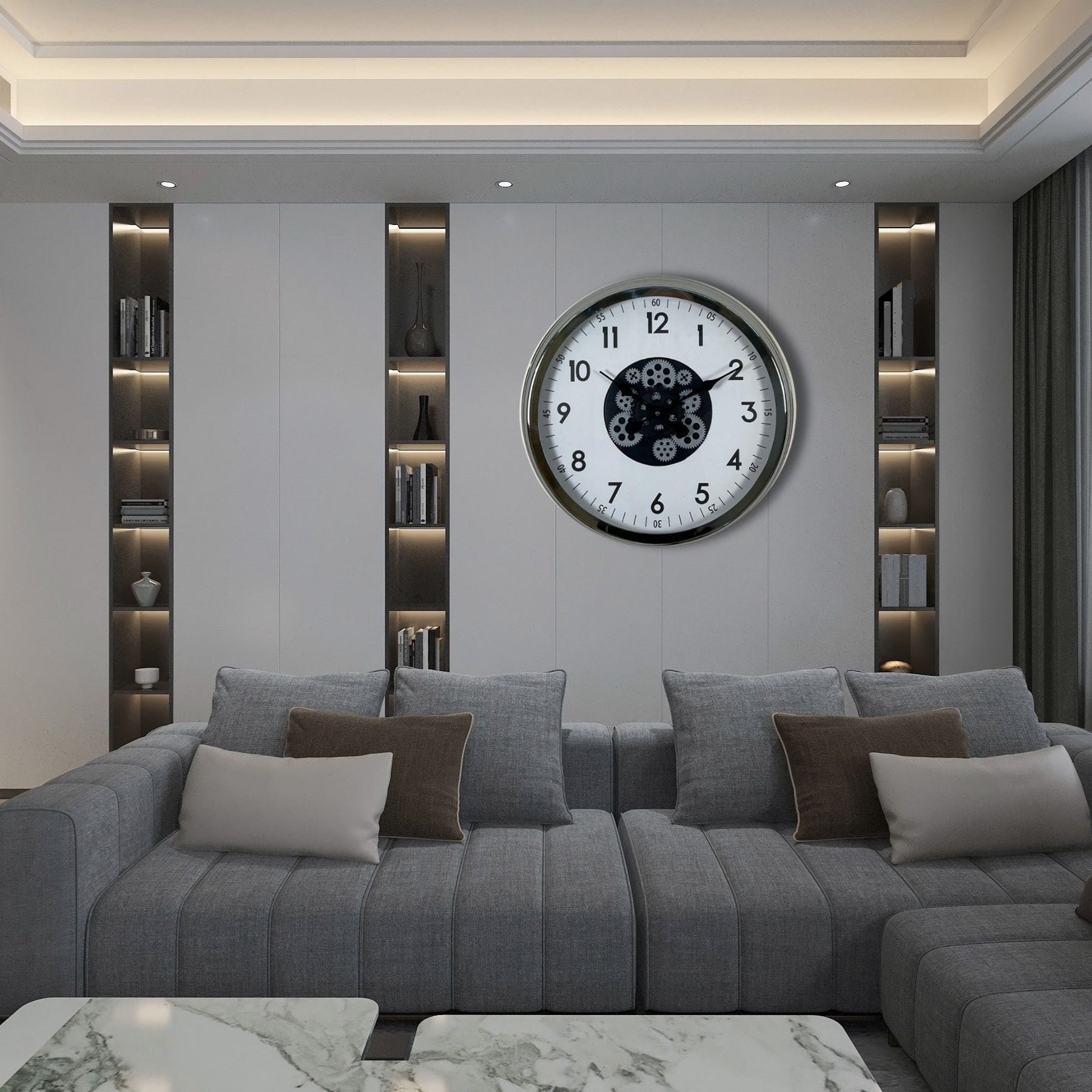 Krom Şıklık Sade 60 Cm Çarklı Duvar Saati
