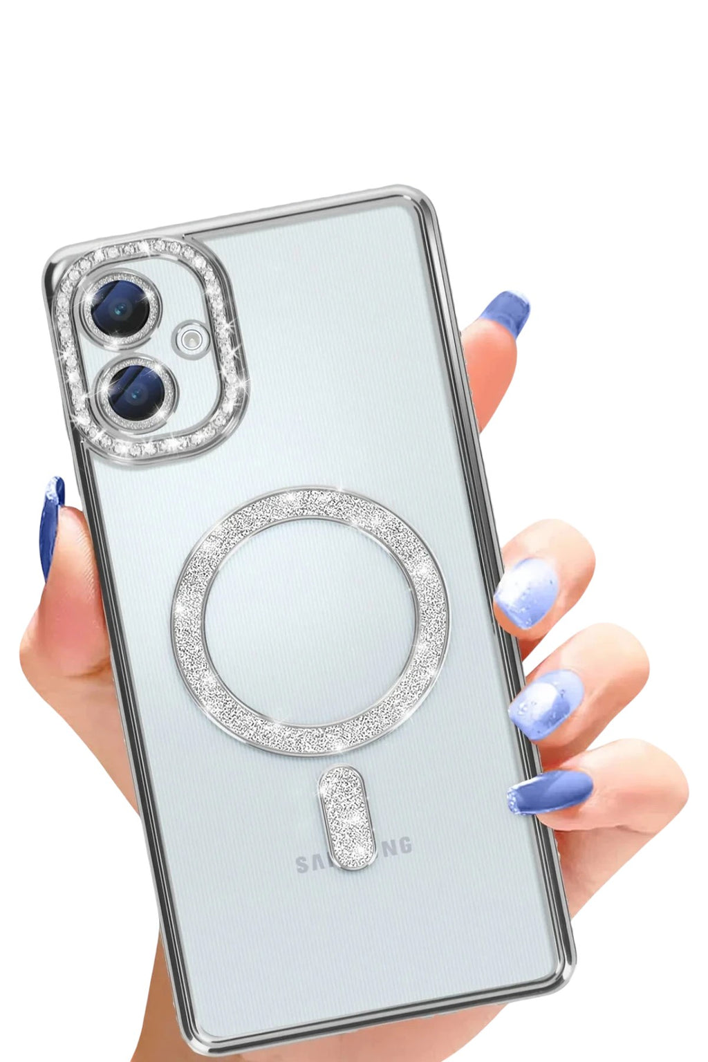 Mey İthalat® Samsung Galaxy A06 Joke Simli Magneticsafe Kılıf - Gümüş