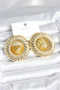Mey İthalat® Pirinç Gold Renk Kehribar Boncuklu Vintage Kadın Küpe