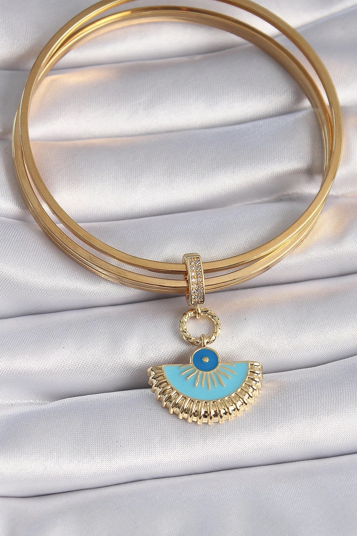 Mey İthalat® Pirinç Gold Renk Nazar Boncuklu Ajda Charm