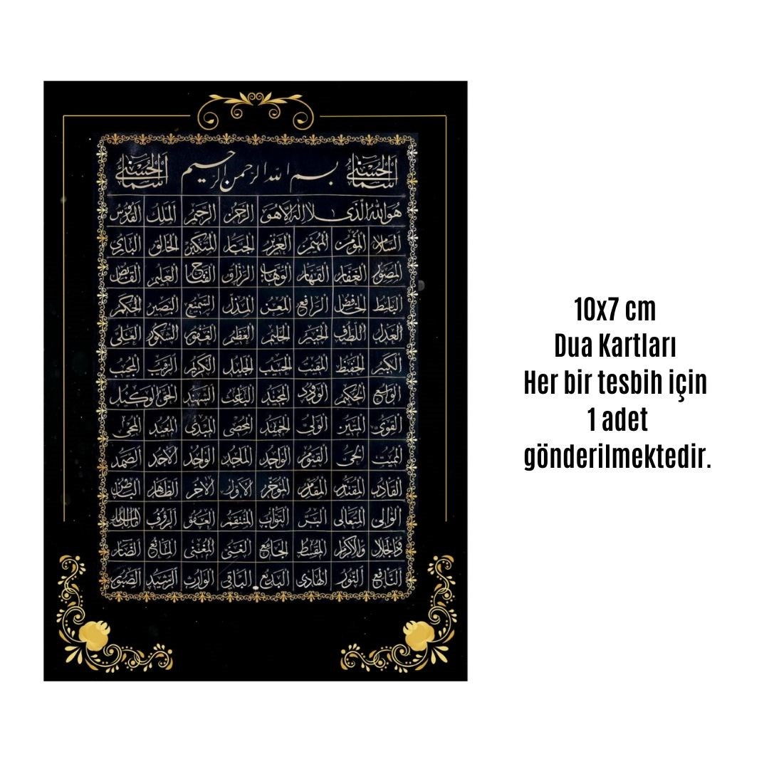 Namaz Tesbihi Vavlı 99'lu Cam İncili Esma'ul Hüsna Dua Kartı İle Krem Renk Hediyelik 10 Adet