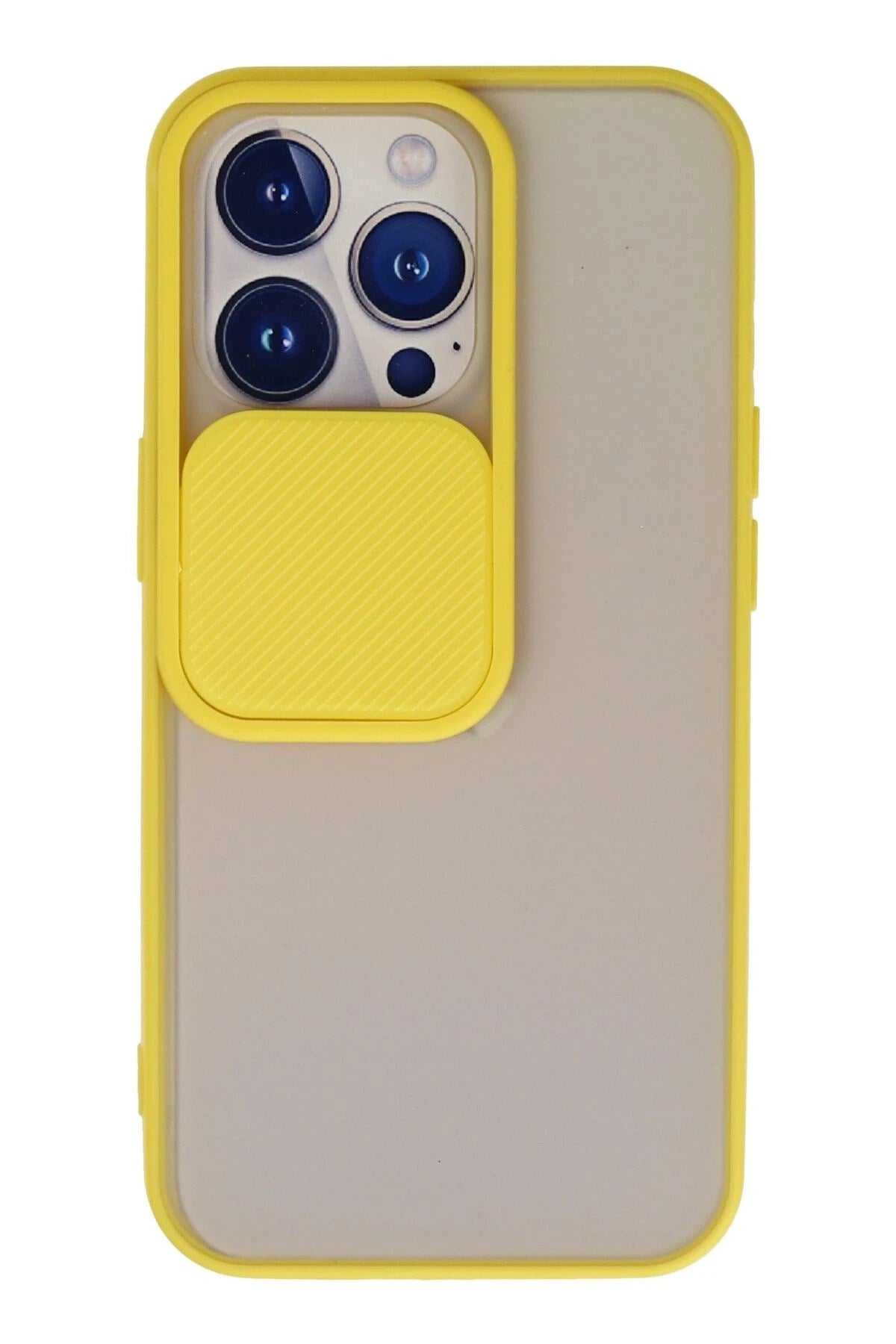 Mey İthalat® iPhone 13 Pro Kılıf Palm Buzlu Kamera Sürgülü Silikon - Sarı