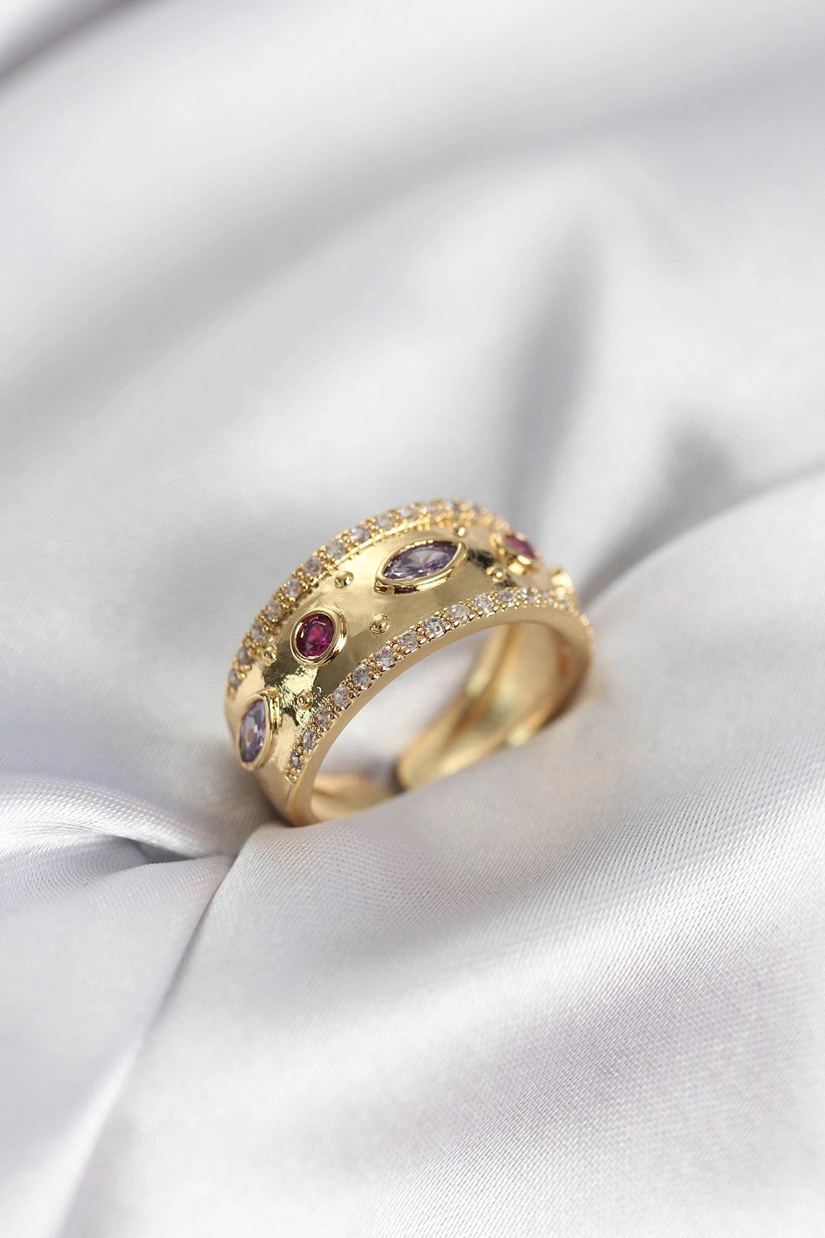 Mey İthalat® Gold Renk Zirkon Taşlı Vintage Kadın Yüzük