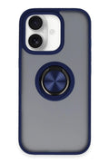 Mey İthalat® iPhone 16 Kılıf Montreal Yüzüklü Silikon Kapak - Lacivert