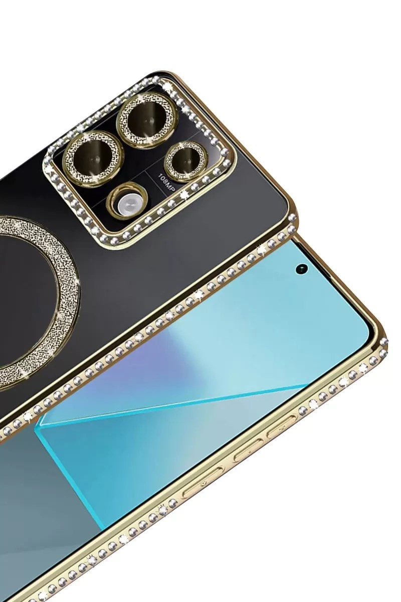 Mey İthalat® Redmi Note 13 Pro 4G Joke Simli Magneticsafe Kılıf - Gold