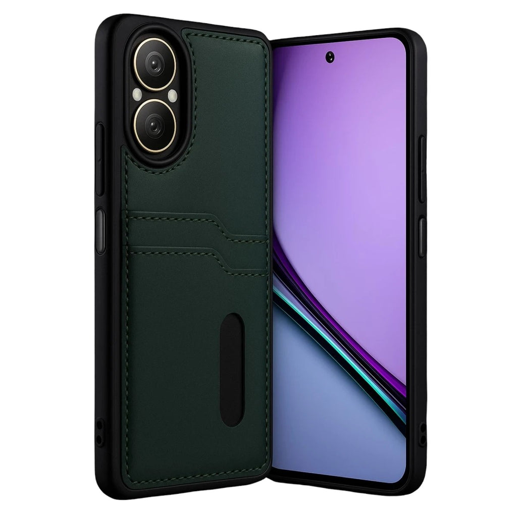 Mey İthalat® Realme 12 Lite Kılıf Sara Kartvizitli Deri Kılıf - Koyu Yeşil