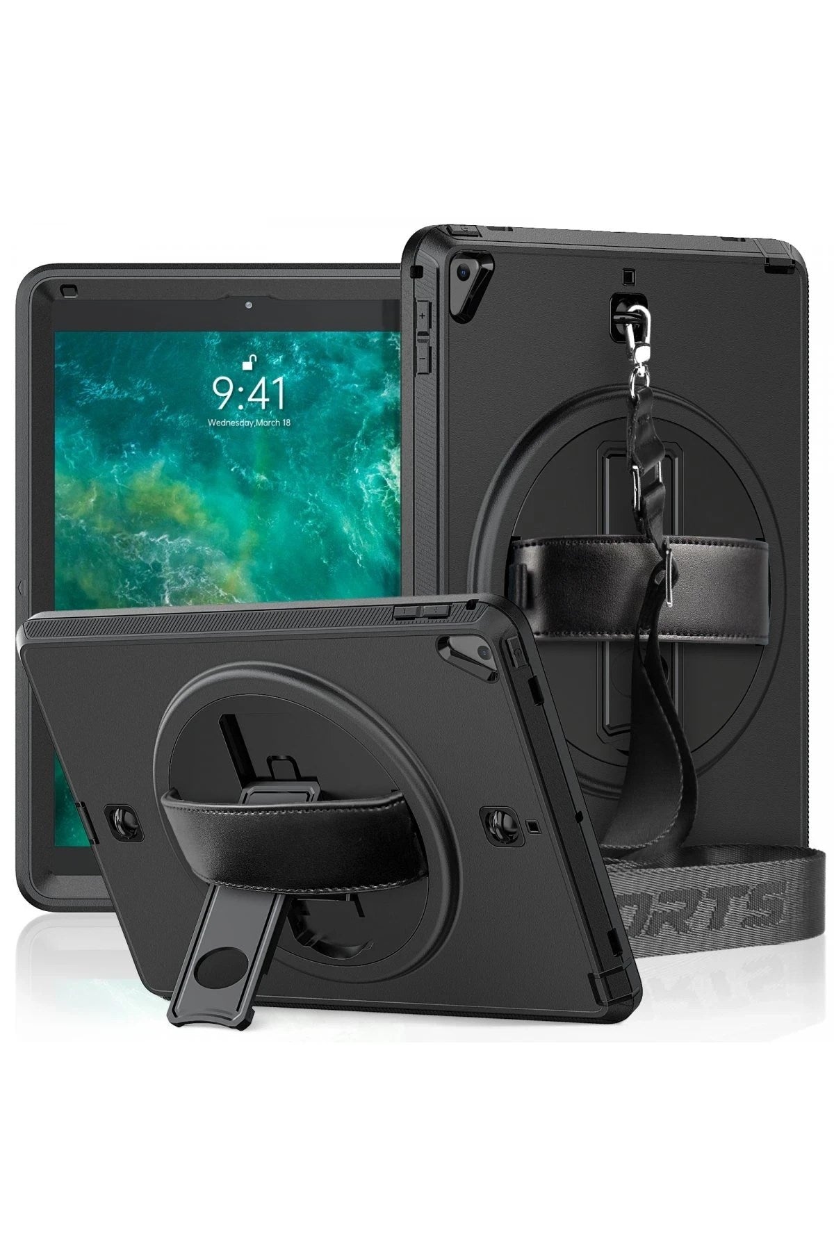 Mey İthalat® iPad 5 Air 9.7 Kılıf Strap-C Otterbox Tablet Kapak - Siyah