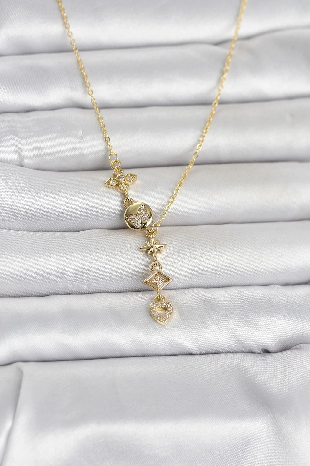 Mey İthalat® 316L Çelik Gold Renk Zirkon Taşlı Y Kadın Kolye