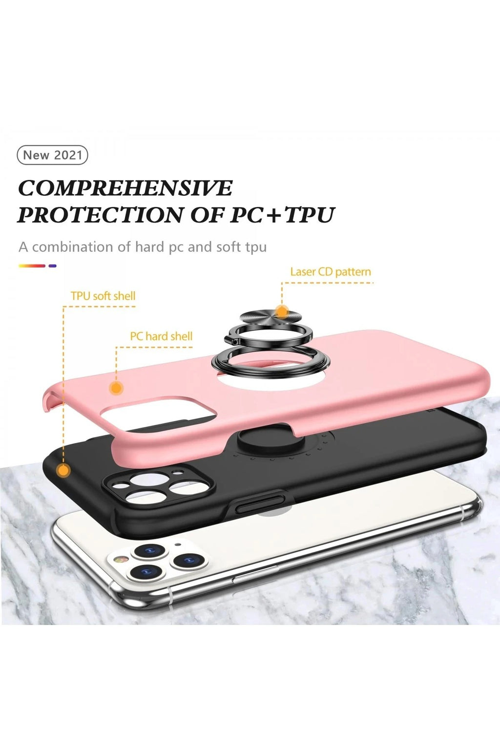 Mey İthalat® iPhone 11 Pro Max Kılıf Elit Yüzüklü Kapak - Pembe