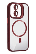 Mey İthalat® iPhone 11 Remim Lensli Magsafe Standlı Kapak - Bordo