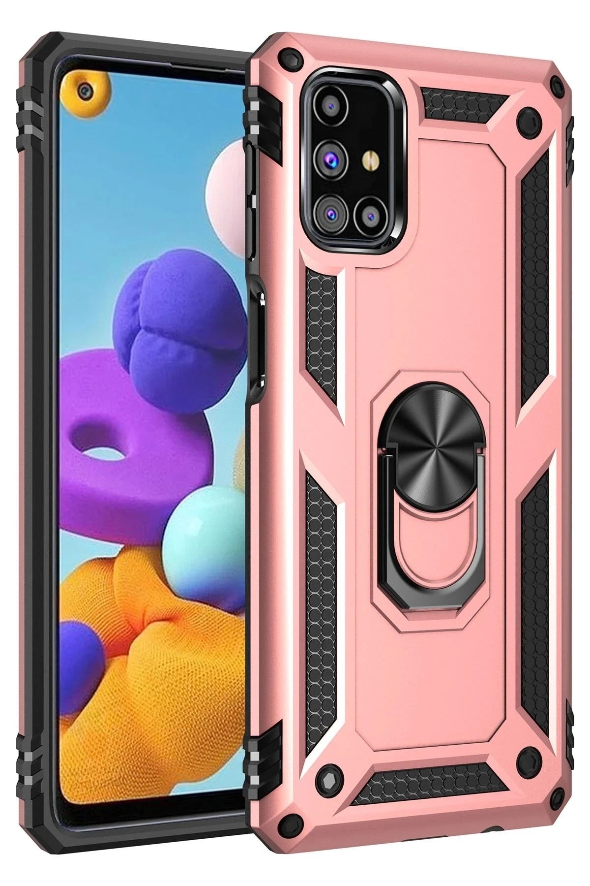 Mey İthalat® Samsung Galaxy M51 Kılıf Sofya Yüzüklü Silikon Kapak - Rose
