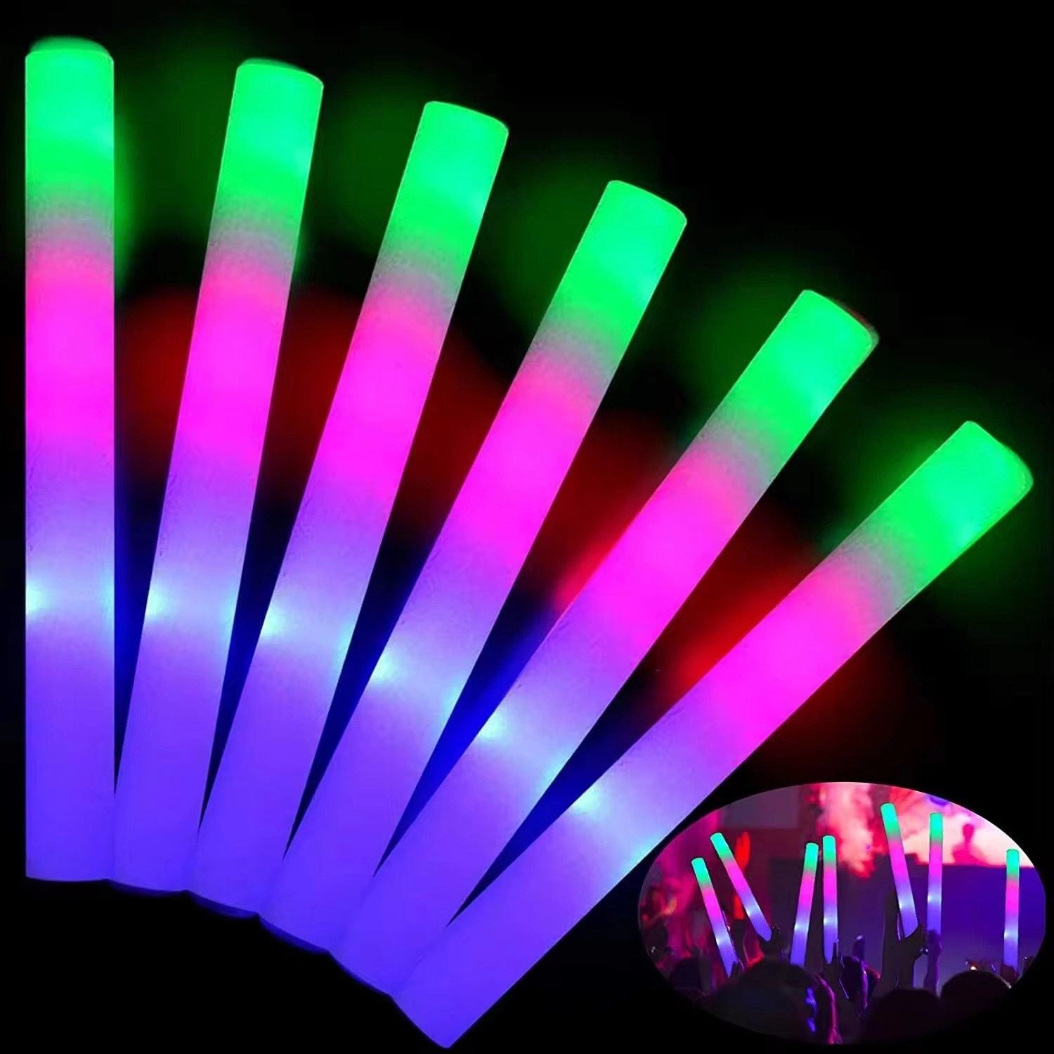 Mey İthalat® Led Işıklı ( 6 Adet ) 3 Modlu Kauçuk Işıklı Sünger Parti Çubuk Sopa - 46 cm
