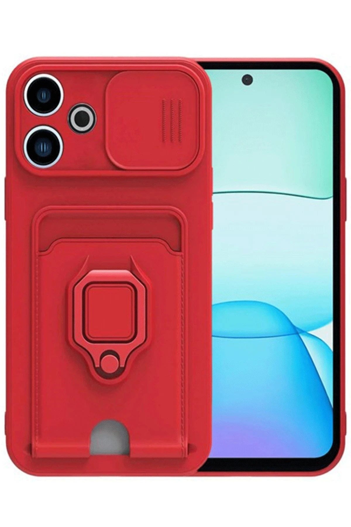 Mey İthalat® Redmi 13 4G Kılıf Zuma Kartvizitli Yüzüklü Silikon - Kırmızı