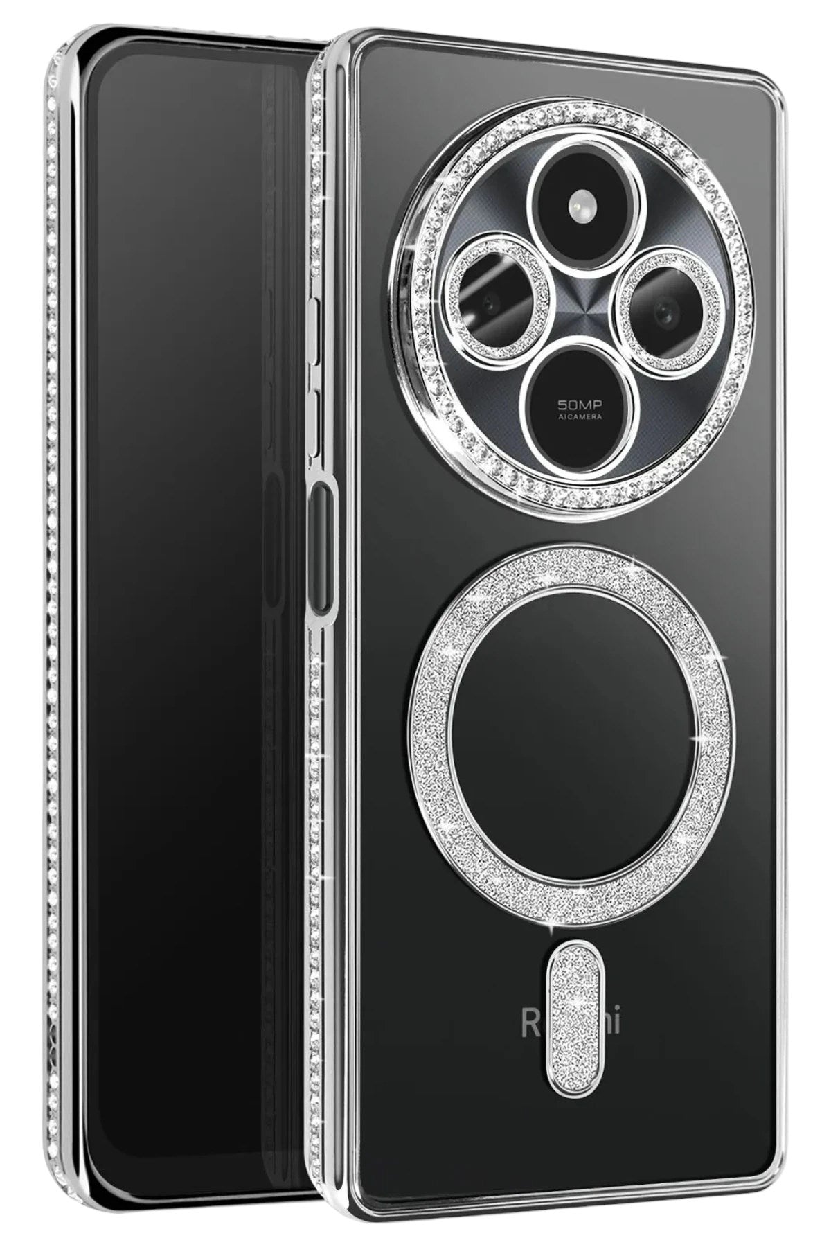 Mey İthalat® Redmi 14C Joke Simli Magneticsafe Kılıf - Gümüş