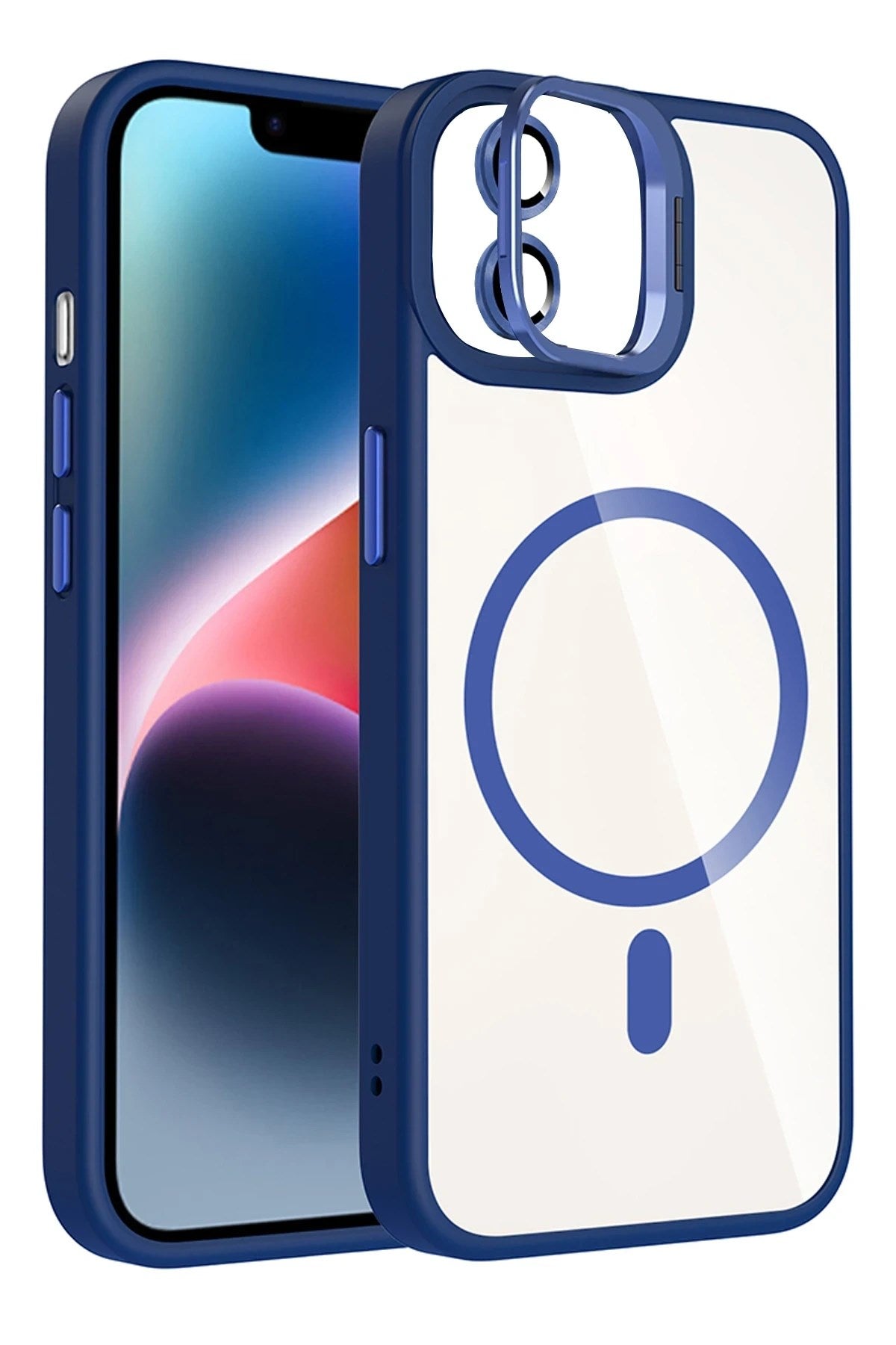 Mey İthalat® iPhone 11 Remim Lensli Magsafe Standlı Kapak - Lacivert