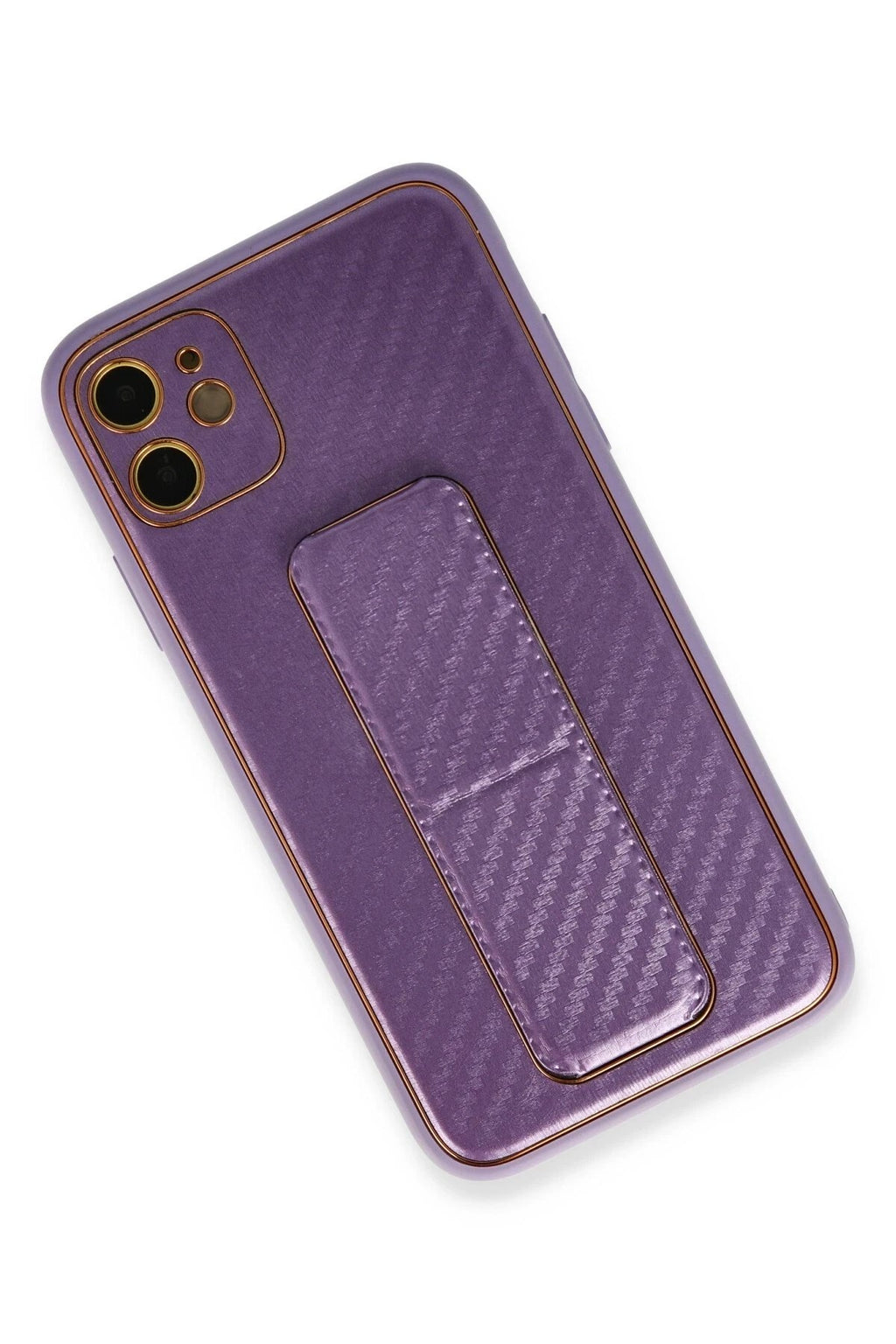 Mey İthalat® iPhone 12 Kılıf Coco Karbon Standlı Kapak - Mor