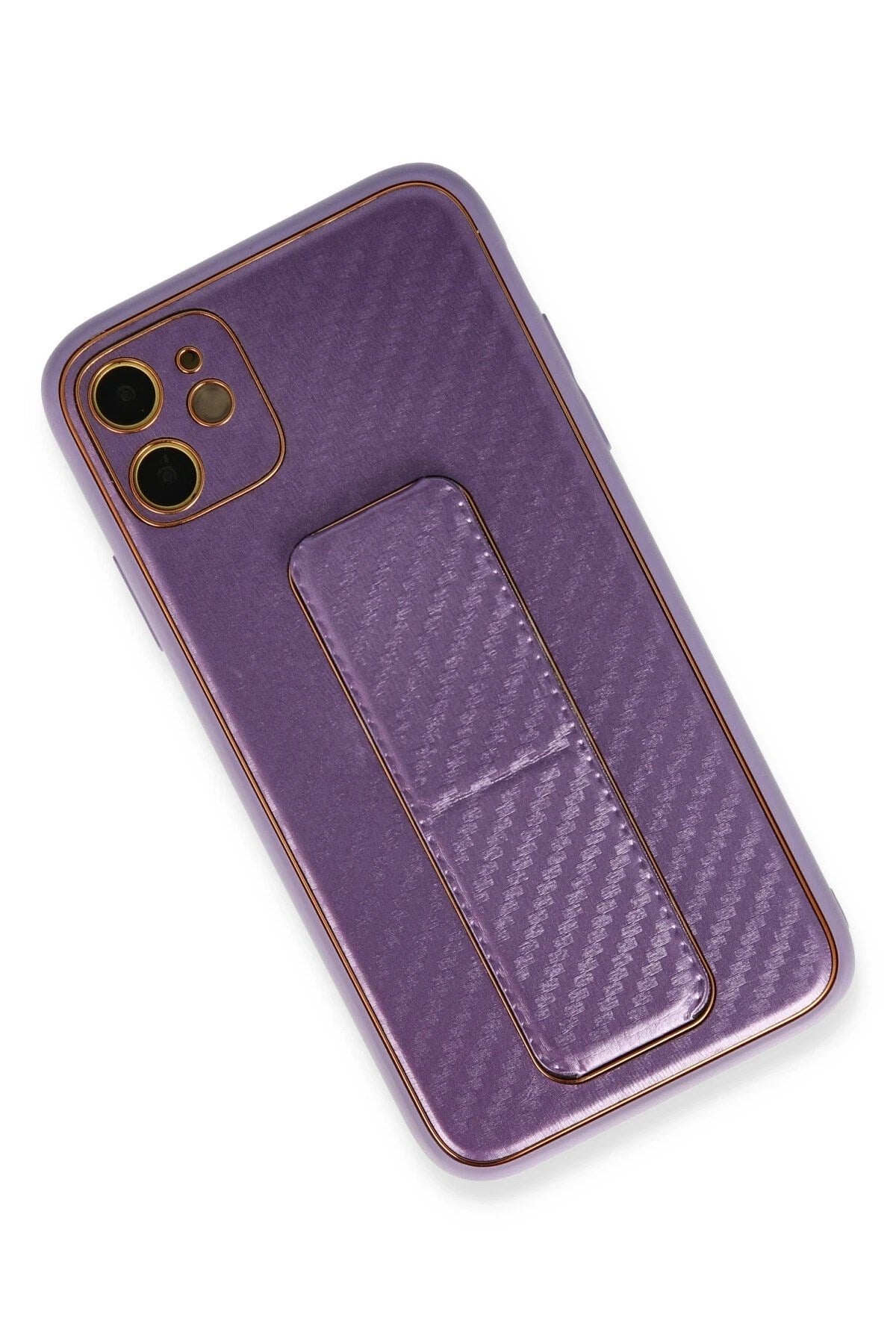 Mey İthalat® iPhone 12 Kılıf Coco Karbon Standlı Kapak - Mor