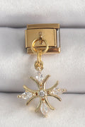 Mey İthalat® 316L Çelik Gold Renk Sallantı Zirkon Taşlı Kar Tanesi Model Nomination Charm
